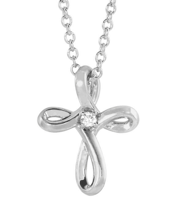 Small Sterling Silver Diamond Swirl Cross Necklace