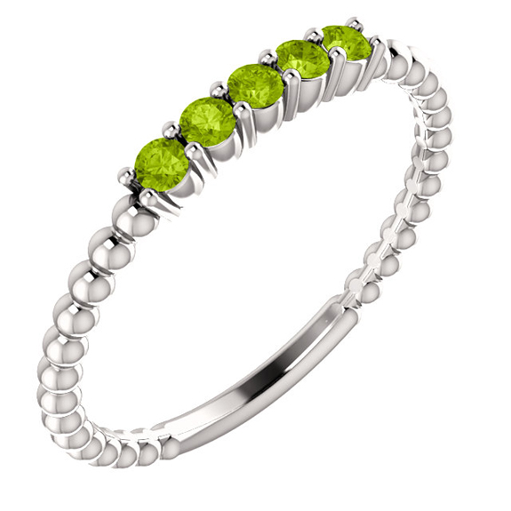 Stackable Peridot Bead Ring, 14K White Gold