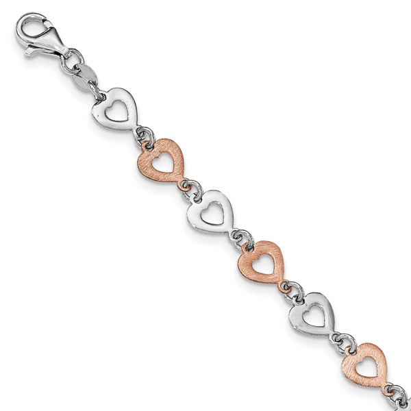 Sterling Silver with Rose Rhodium Heart Bracelet