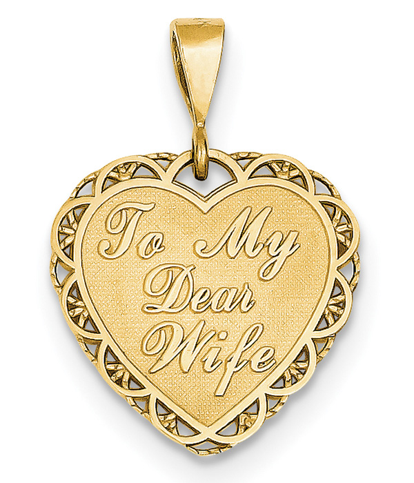 To My Dear Wife Heart Pendant, 14K Gold
