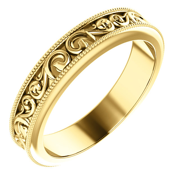 Paisley Pattern Wedding Band Ring in 14K Yellow Gold