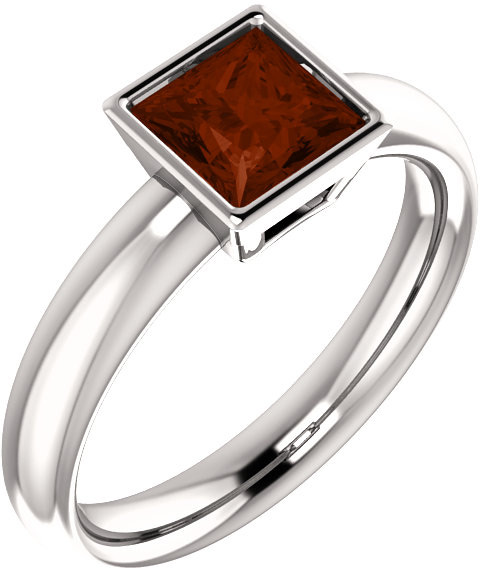 Princess-Cut Bezel-Set Garnet Ring in Sterling Silver