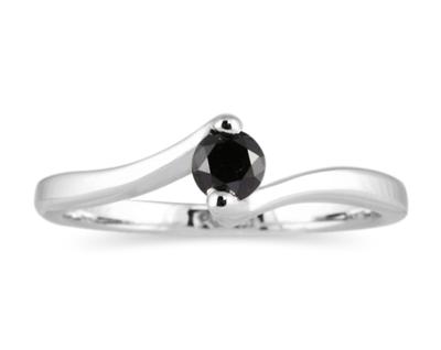 0.25 Carat Black Diamond Solitaire Ring, 14K White Gold