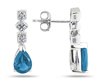 Blue Topaz and Diamond Swirl Earrings, 14K White Gold