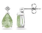 Pear Shaped Green Amethyst and Diamond Earrings, 14K White Gold
