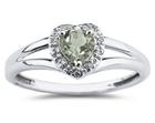 Heart Shaped Green Amethyst and Diamond Ring, 10K White Gold