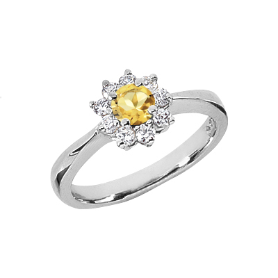 Small Flower Citrine and Diamond Ring in 14K White Gold