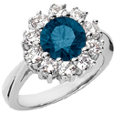 Classical London Blue Topaz and Diamond Halo Ring, 14K White Gold