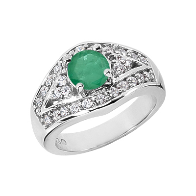 Modern Design Emerald Gemstone Ring in 14K White Gold
