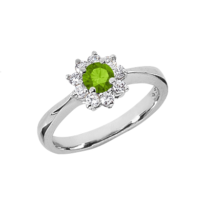 Peridot and Diamond Flower Ring in 14K White Gold