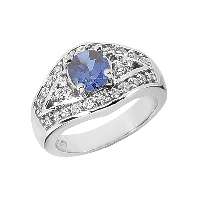 Sapphire and Diamond Design Ring in 14K White Gold