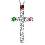 3 stone personalized gemstone cross necklace for women