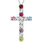 6-stone personalized family birthstone cross necklace