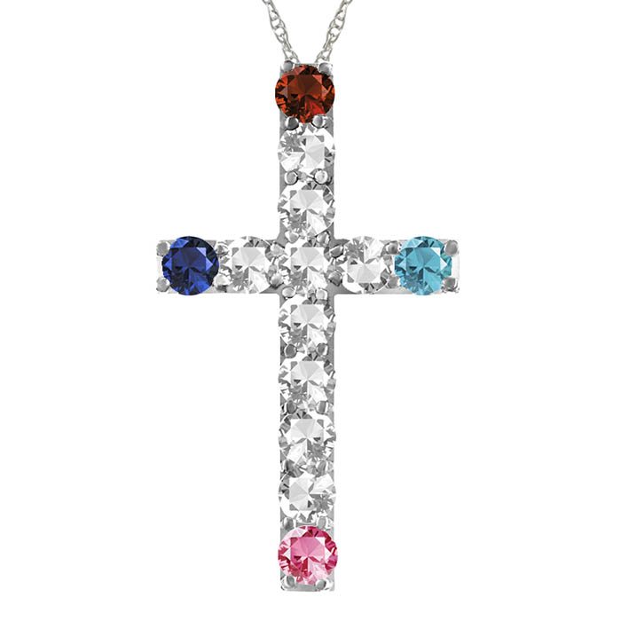 personalized 4 birthstone gemstone cross necklace