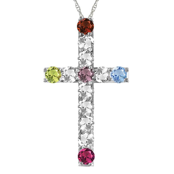 personalized 5 stone family cross gemstone necklace