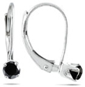 1/4 Carat Black Diamond Lever-Back Earrings, 14K White Gold