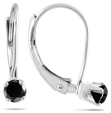 1/4 Carat Black Diamond Lever-Back Earrings, 14K White Gold