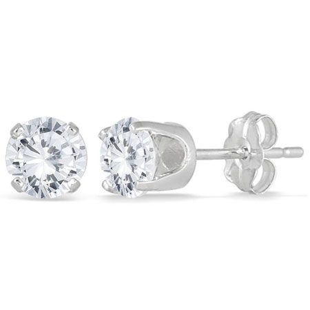 1 Carat Total Round Diamond Stud Earrings, 14K White Gold