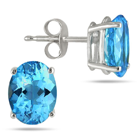 6x4mm Oval Blue Topaz Studs Made in 14K White Gold