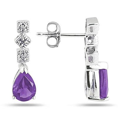 Antique-Style Amethyst and Diamond Earrings, 14K White Gold