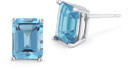 3.40 Carat Emerald-Cut Blue Topaz Stud Earrings, 14K White Gold