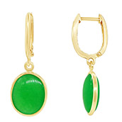 14K Gold Green Jade Huggie Hoop Drop Earrings