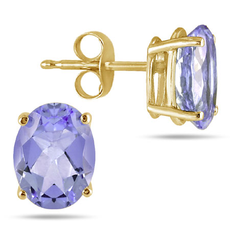 Natural 6x4mm Tanzanite Oval-Shaped Stud Earrings, 14K Yellow Gold