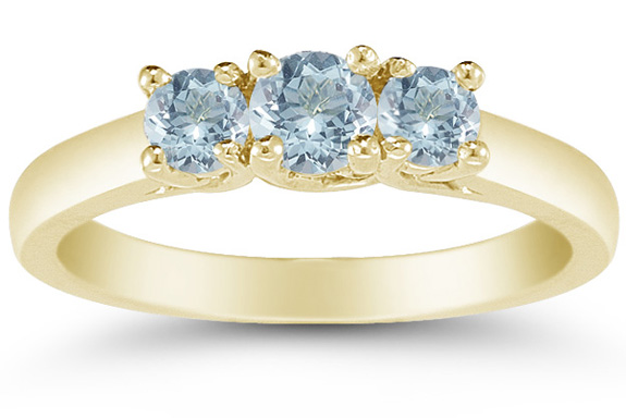 Three Stone Aquamarine Ring, 14K Yellow Gold