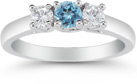 Three Stone Blue Topaz and Diamond Ring, 14K White Gold