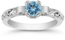 Art Deco Blue Topaz Engagement Ring, 14K White Gold