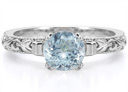 1 Carat Art Deco Aquamarine Engagement Ring, 14K White Gold