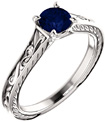 Blue Sapphire Scroll-Work Ring in 14K White Gold
