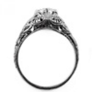 Floral Edwardian Style Black Diamond Ring in 14K White Gold 2
