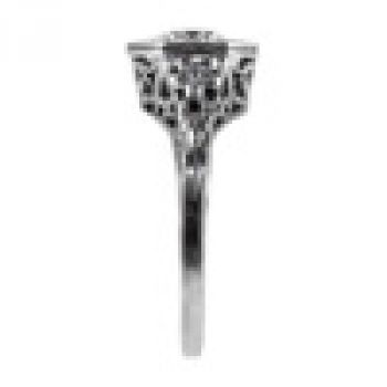 Vintage Floral Design Black Diamond Ring in 14k White Gold 3