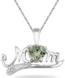 Green Amethyst and Diamond MOM Necklace, 10K White Gold