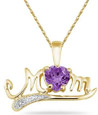 Amethyst and Diamond MOM Necklace, 10K Yellow Gold