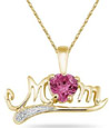 Pink Topaz and Diamond MOM Necklace, 10K Yellow Gold