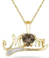 Smokey Quartz and Diamond MOM Necklace, 10K Yellow Gold