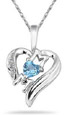Heart-Shaped Blue Topaz and Diamond MOM Pendant, 10K White Gold