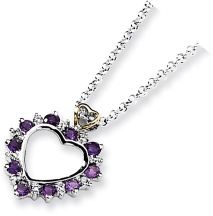 Amethyst and Diamond Heart Necklace in Sterling Silver