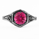 Art Nouveau Style Pink Topaz Ring in 14K White Gold