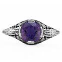 Floral Design Art Nouveau Inspired Amethyst Ring in Sterling Silver