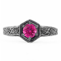 Floral Ribbon Design Vintage Style Pink Topaz Ring in Sterling Silver