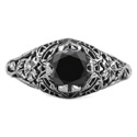 Floral Edwardian Style Black Diamond Ring in 14K White Gold