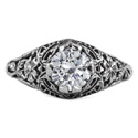 Floral Edwardian Style CZ Ring in 14K White Gold