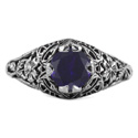 Floral Edwardian Style Sapphire Ring in 14K White Gold