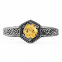 Floral Ribbon Design Vintage Style Citrine Ring in 14K White Gold