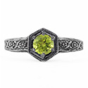 Floral Ribbon Design Vintage Style Peridot Ring in Sterling Silver