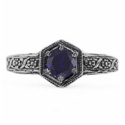 Floral Ribbon Design Vintage Style Sapphire Ring in Sterling Silver
