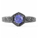 Floral Ribbon Design Vintage Style Tanzanite Ring in Sterling Silver